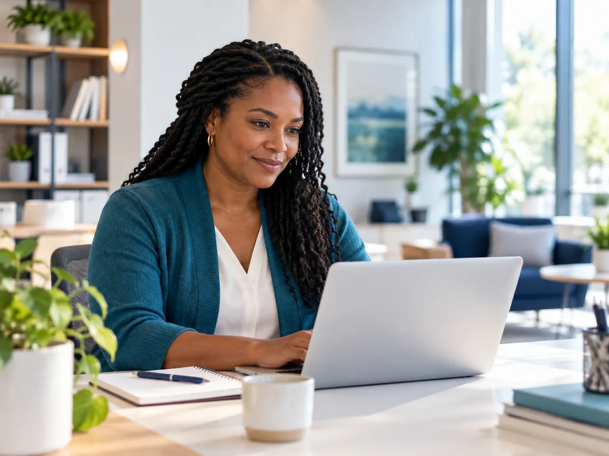 Nonprofit staff member working on a laptop with reliable IT support